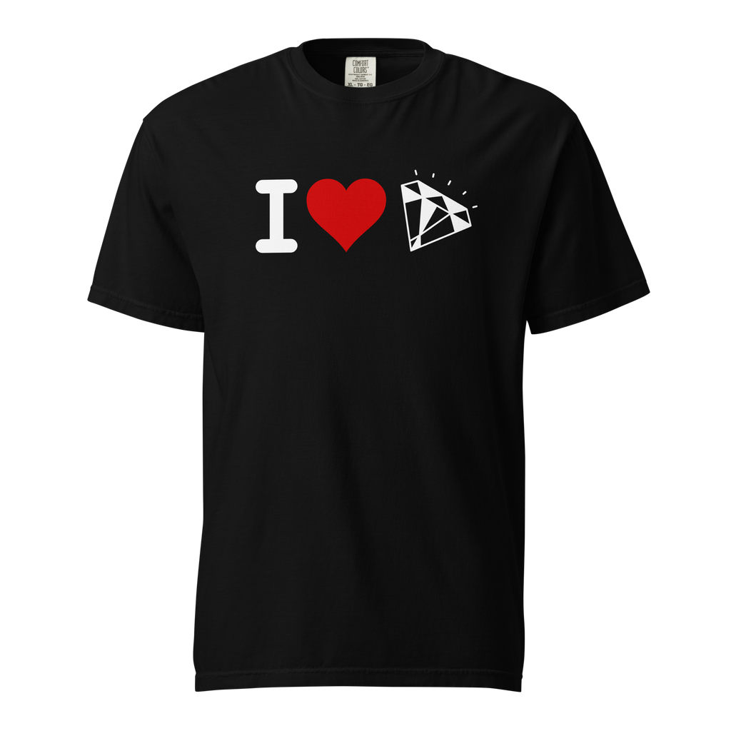 I HEART CRYSTALS & GEMS Black Comfort Colors Oversized Baggy Unisex Soft Heavyweight T-Shirt