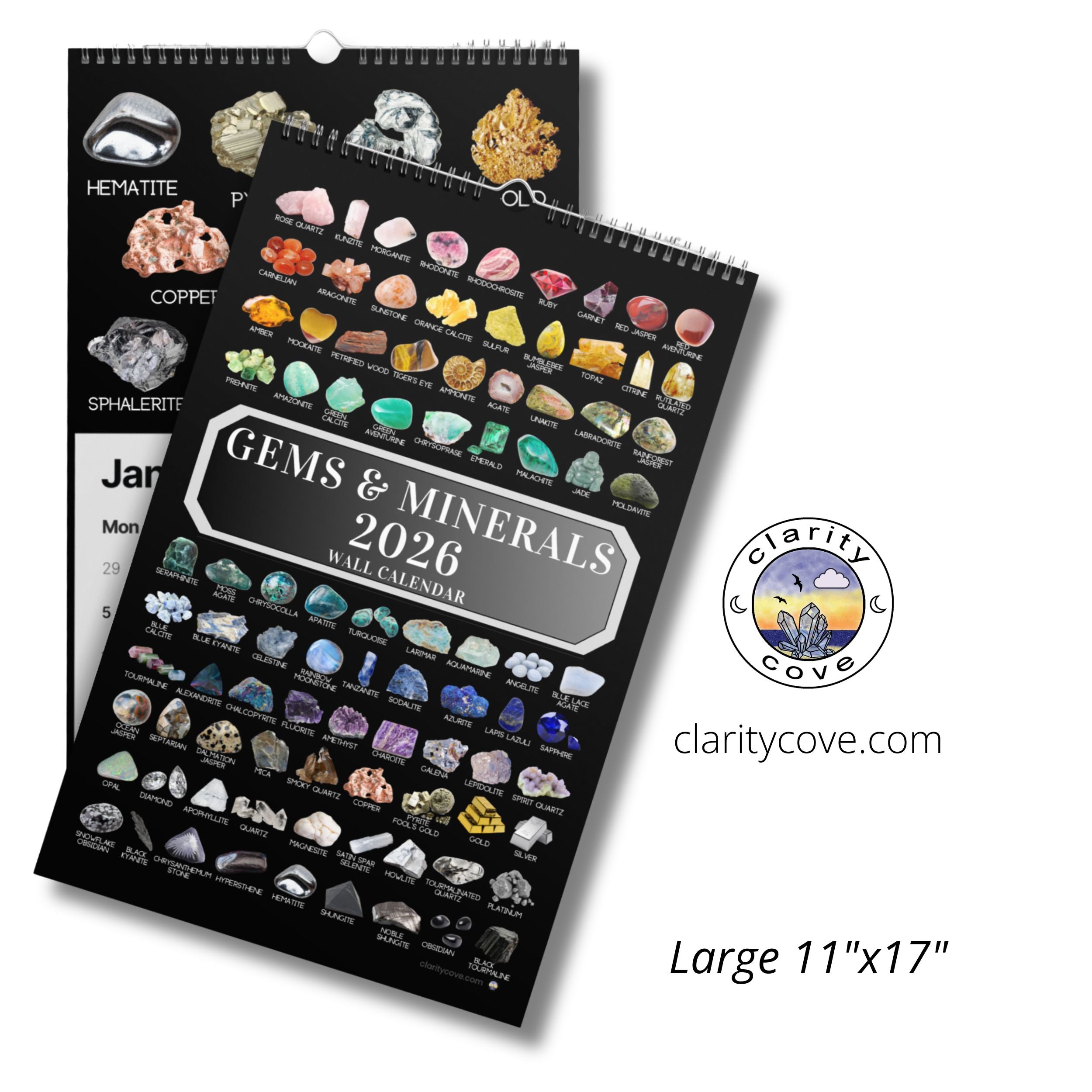 2026 gems minerals wall calendar by clarity cove crystals geology geologist rockhound art identification chart gift