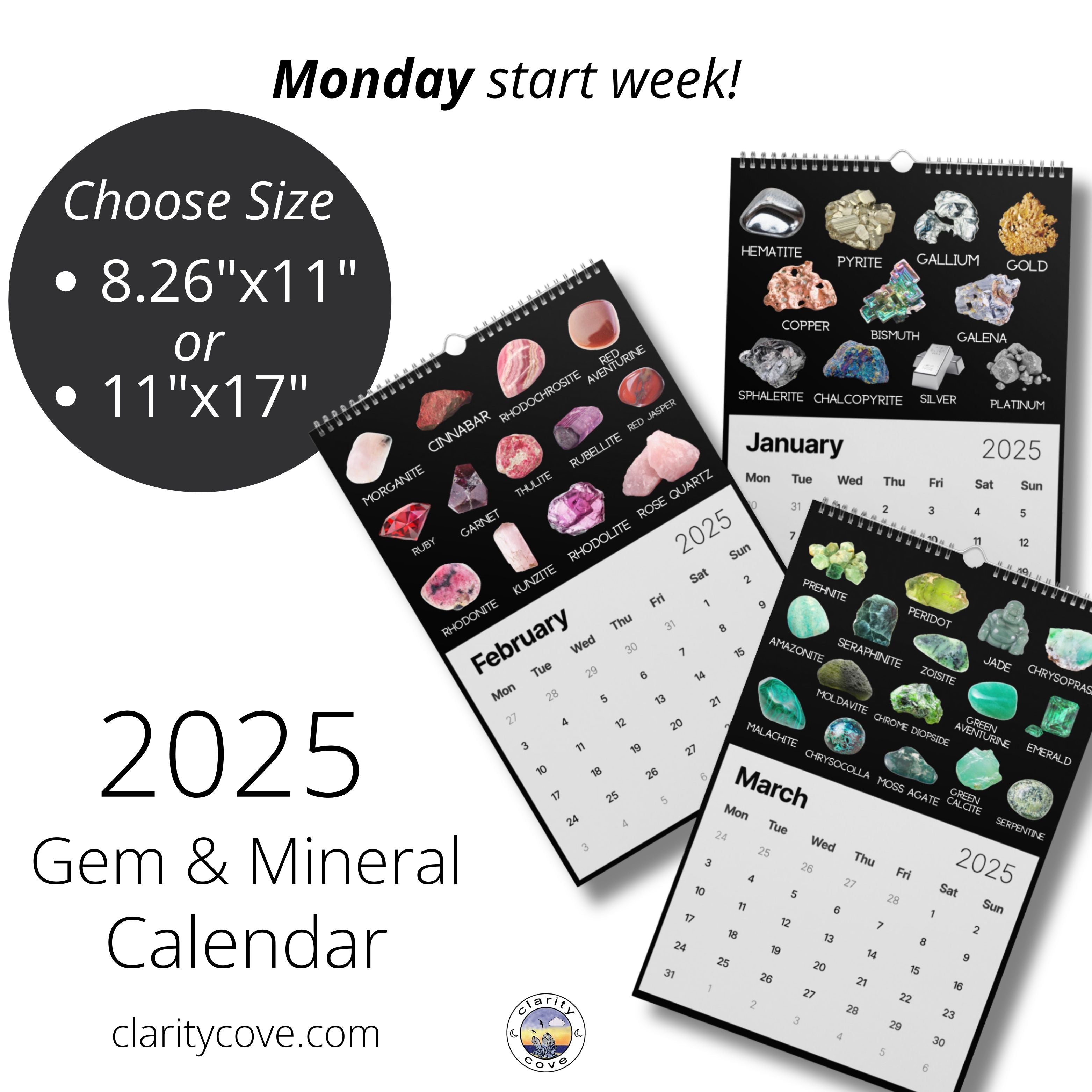 2025 Gem & Mineral Wall Calendar for Crystal Lovers, Geologists, Rockhounds, Gem Collectors Gift