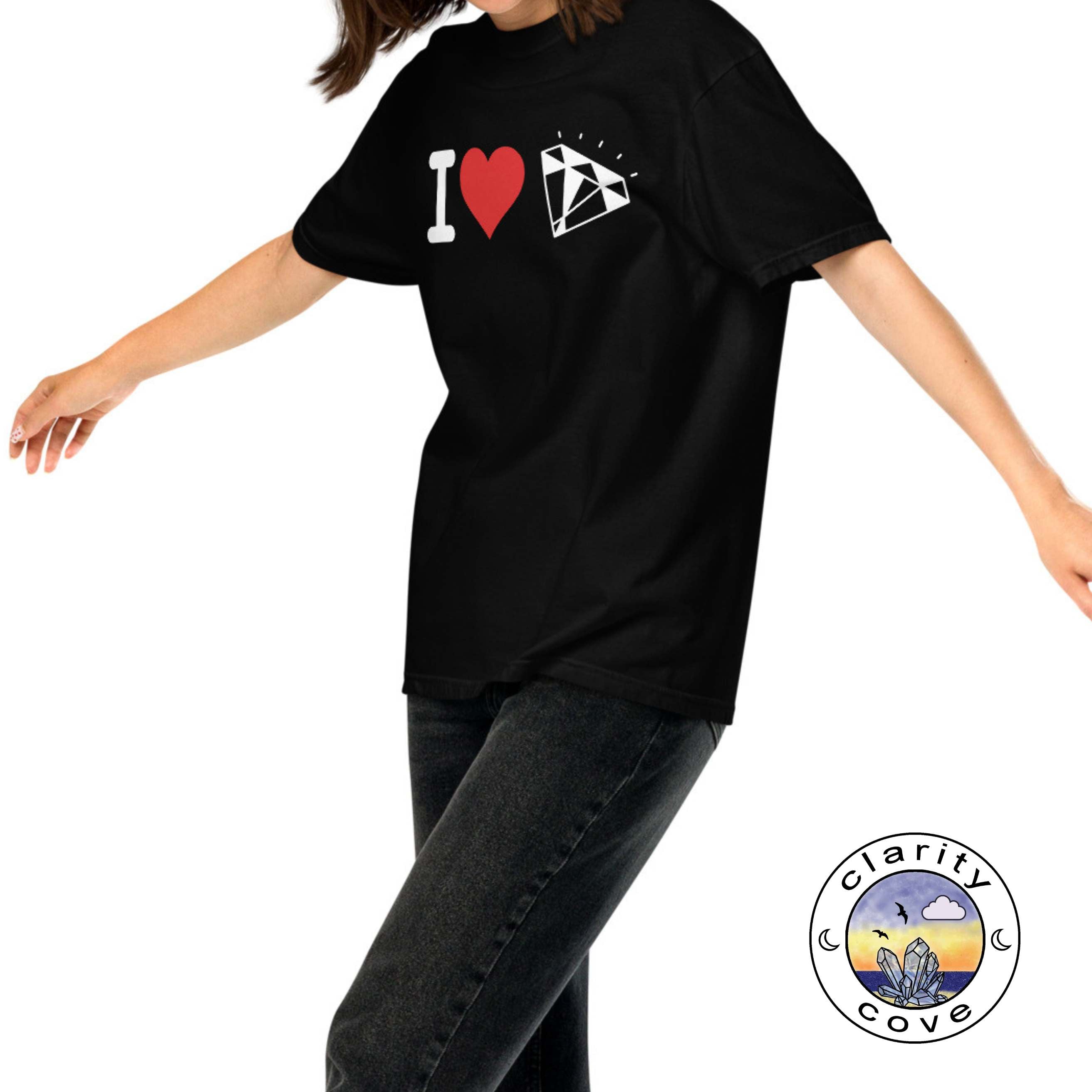 I HEART CRYSTALS & GEMS Black Comfort Colors Oversized Baggy Unisex Soft Heavyweight T-Shirt