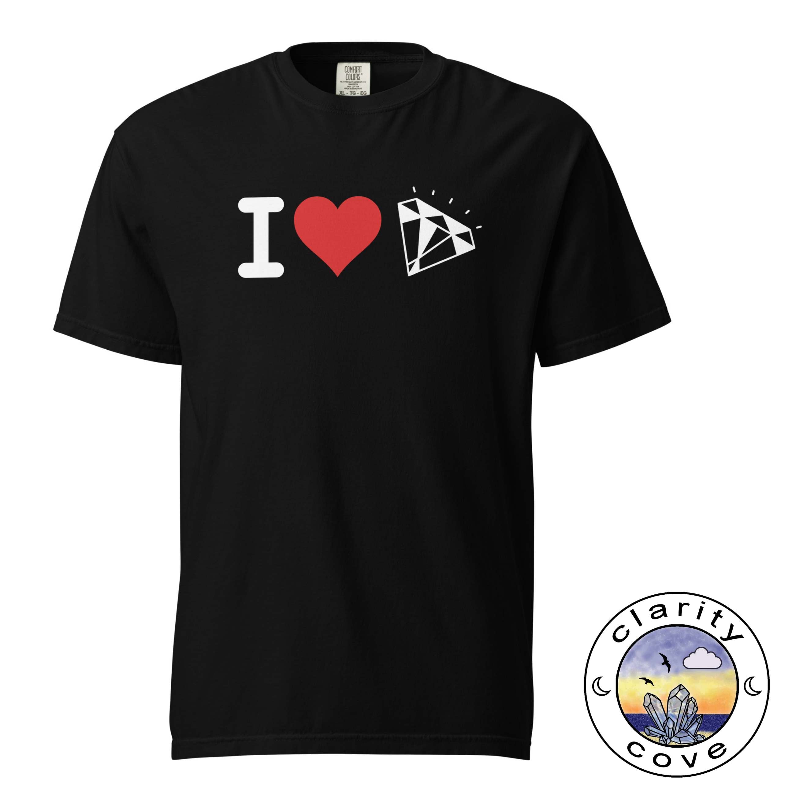 I HEART CRYSTALS & GEMS Black Comfort Colors Oversized Baggy Unisex Soft Heavyweight T-Shirt