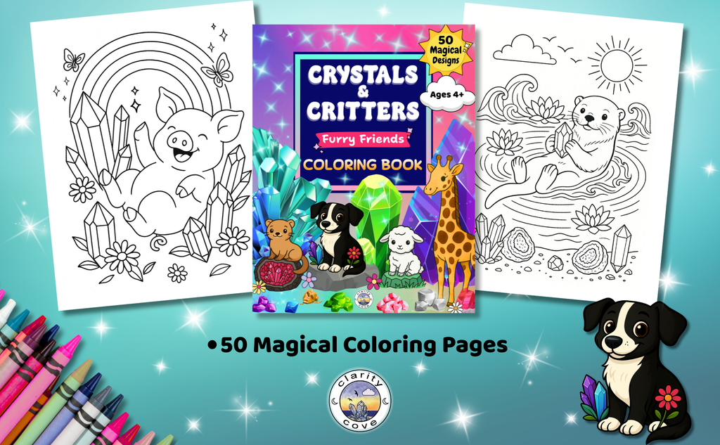 Crystals & Critters Furry Friends Coloring Book, Paperback, 50 Magical Coloring Pages