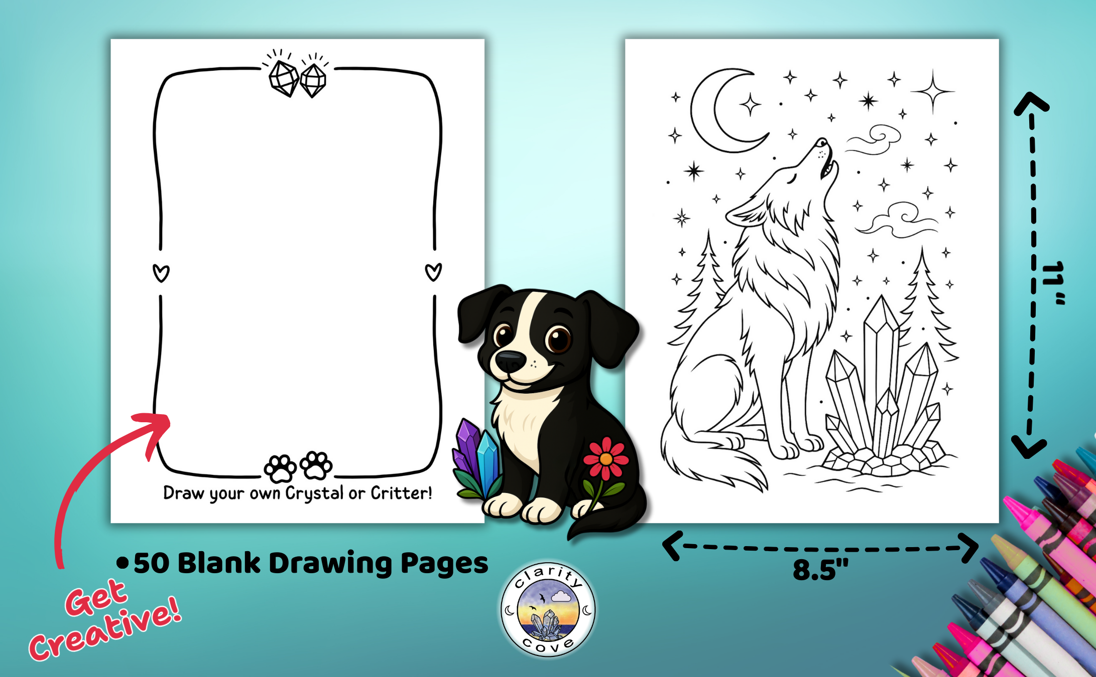 Crystals & Critters Furry Friends Coloring Book, Paperback, 50 Magical Coloring Pages