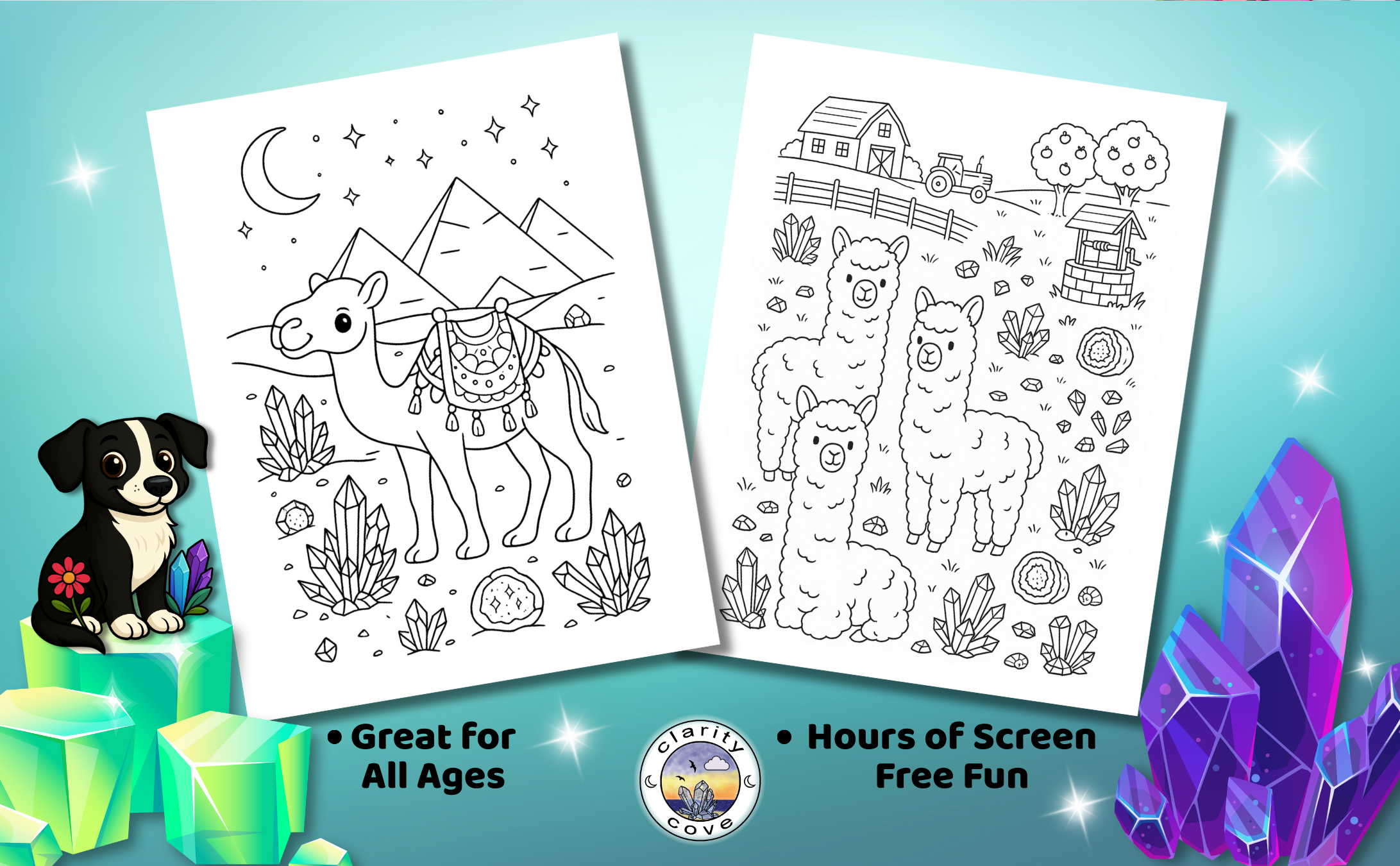 Crystals & Critters Furry Friends Coloring Book, Paperback, 50 Magical Coloring Pages