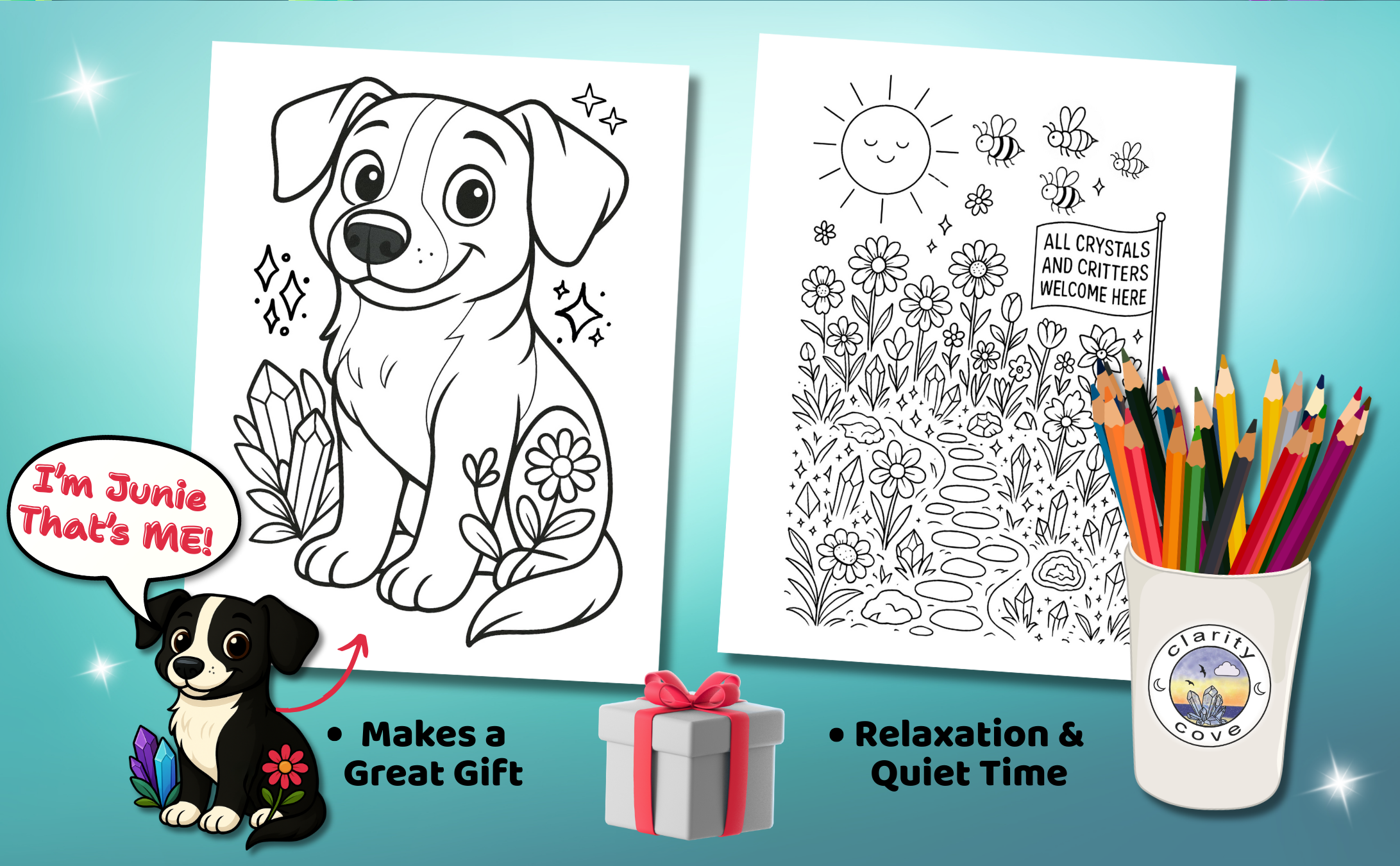 Crystals & Critters Furry Friends Coloring Book, Paperback, 50 Magical Coloring Pages