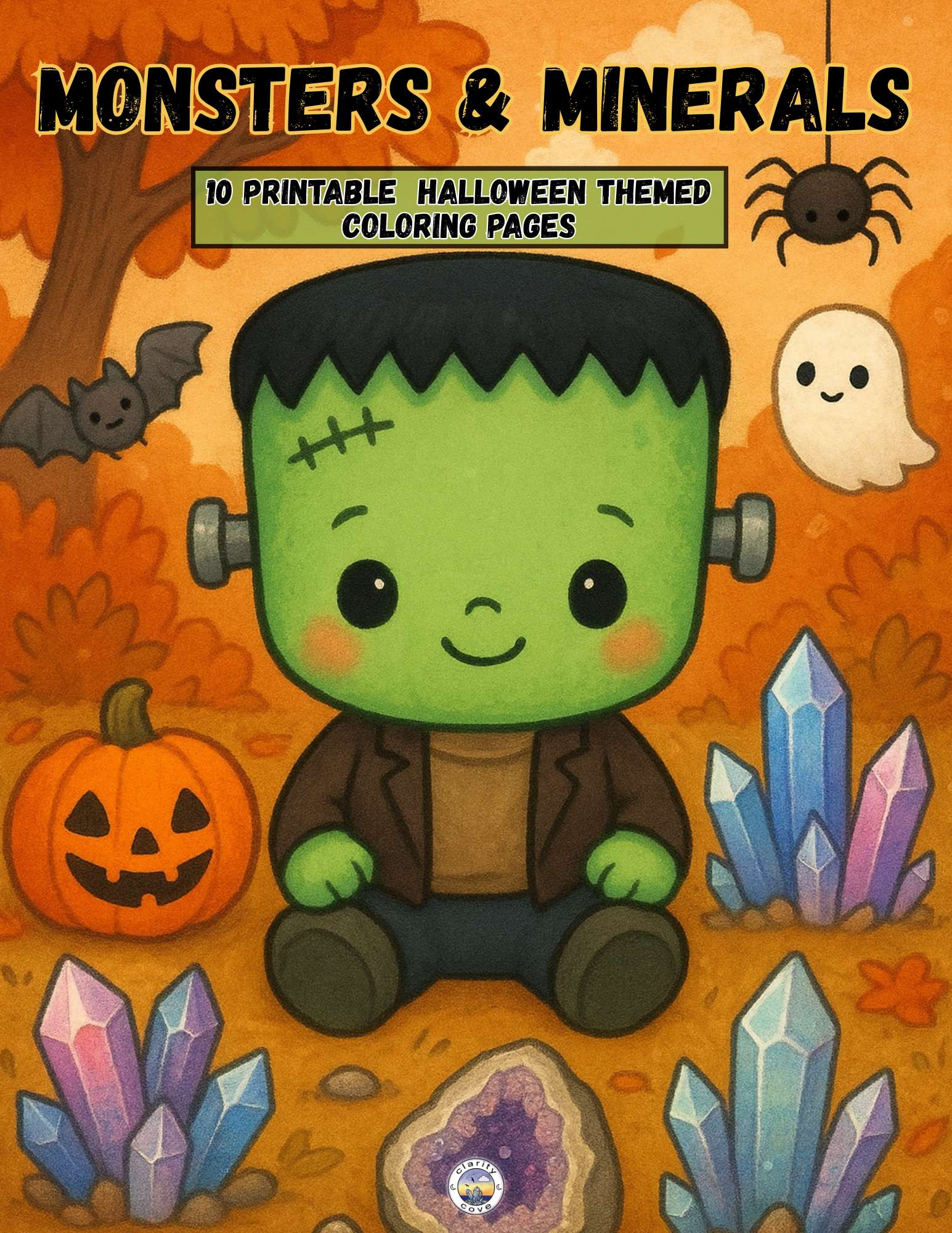 10 Halloween Monsters and Minerals Coloring Pages, PDF Printable Digital Download