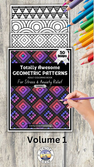 PDF printable digital download Volume 1 Totally Awesome Geometric Patterns, 50 Adult Coloring Pages for Stress & Anxiety Relief