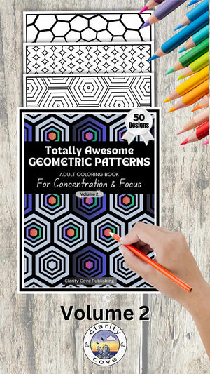 PDF printable digital download Volume 2 Totally Awesome Geometric Patterns, 50 Adult Coloring Pages for Concentration & Focus