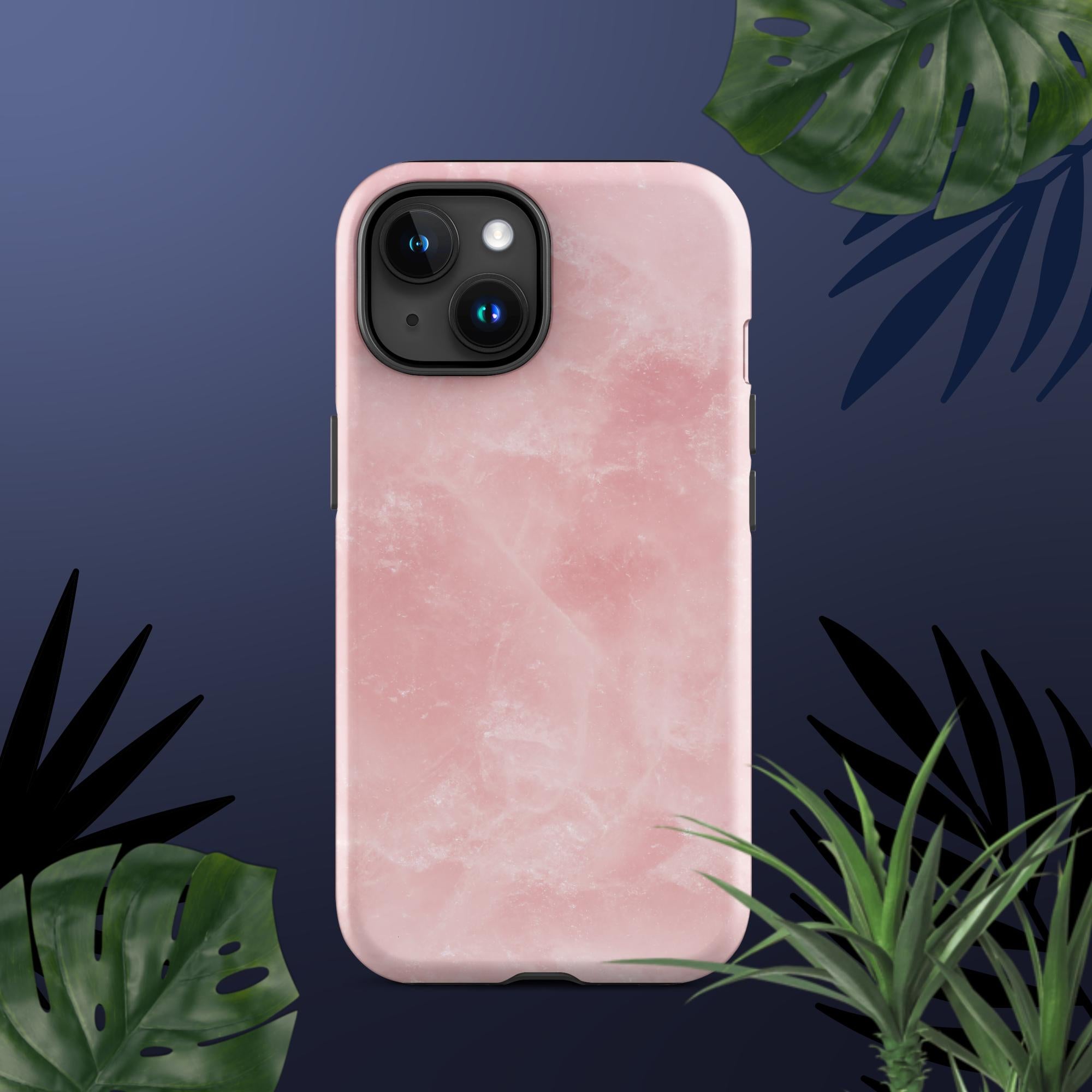 pink rose quartz marble iphone 15 tough case from clarity cove