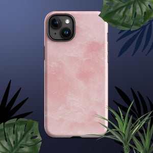 pink rose quartz marble iphone 15 plus tough case from clarity cove