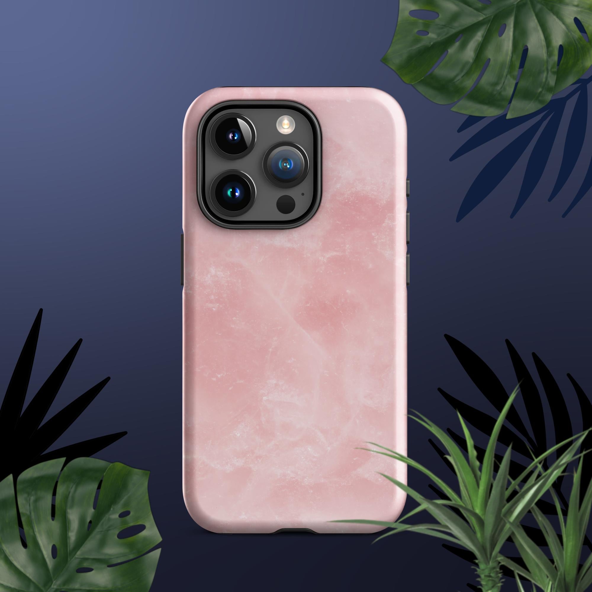 pink rose quartz marble iphone 15 pro tough case from clarity cove