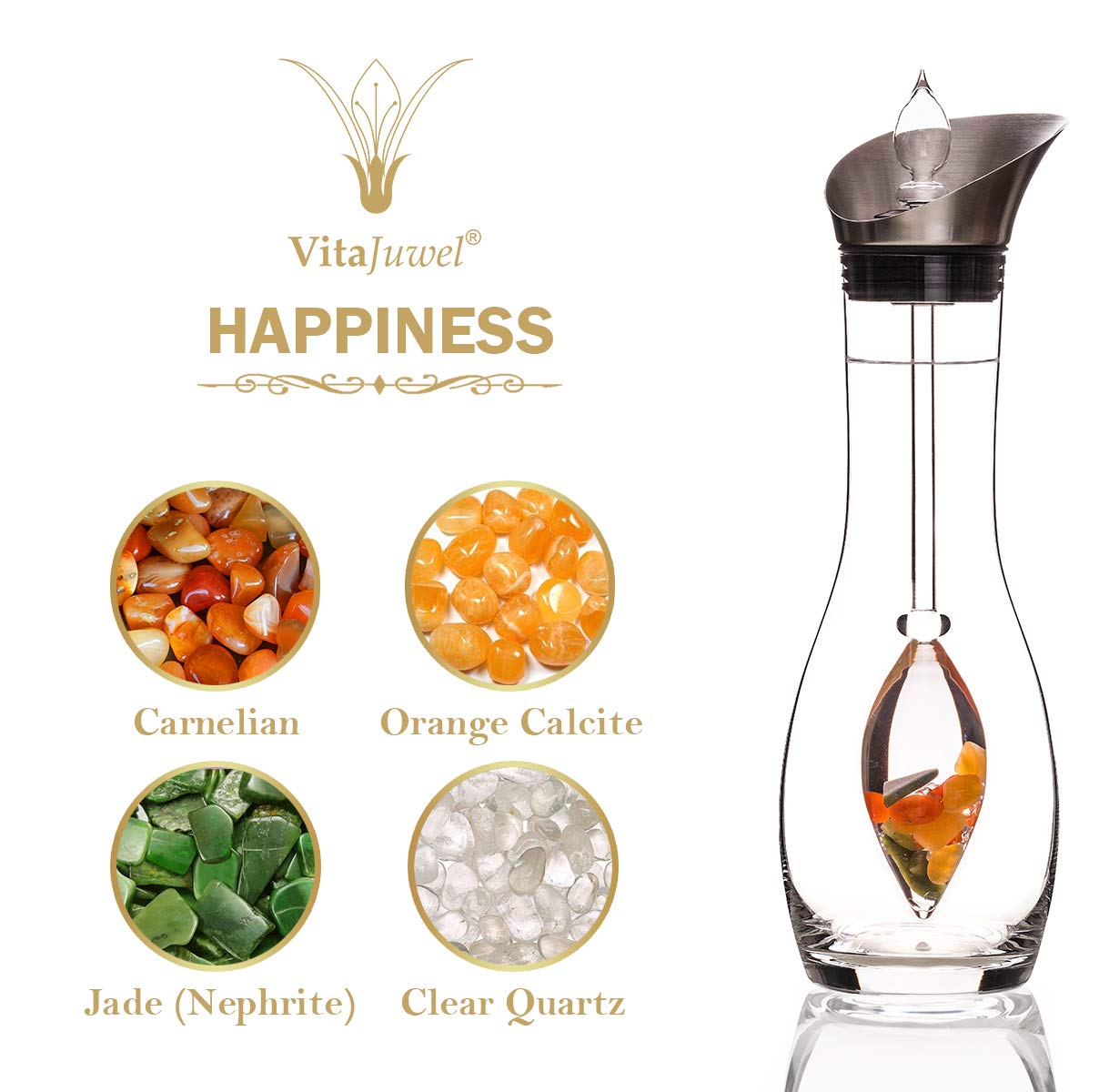 Vitajuwel Era Decanter with HAPPINESS Gemstone Vial. Glass Gemwater Karaffe Pitcher JOY - claritycove.com