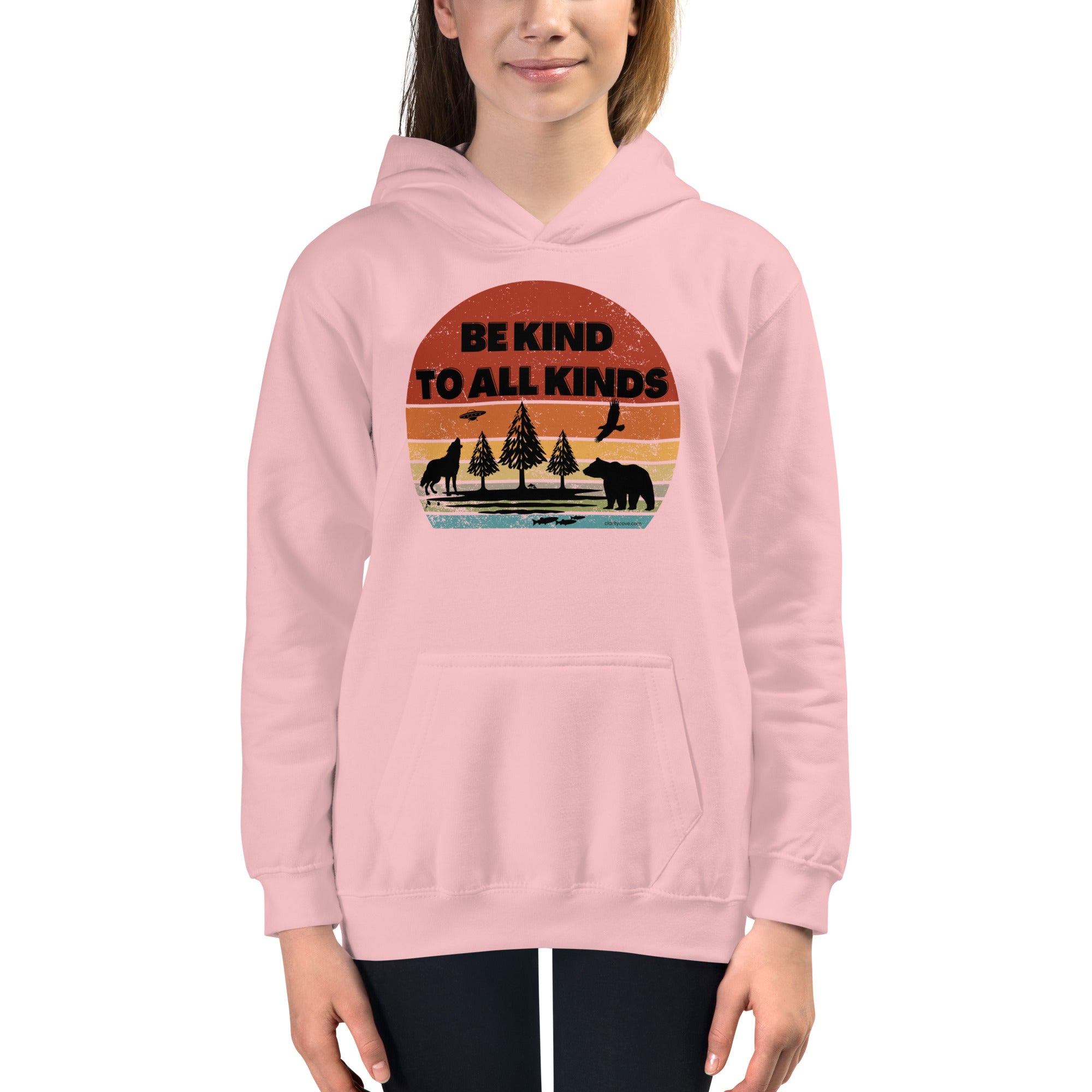 be kind to all kinds kids hoodie hooded sweatshirt by clarity cove pink