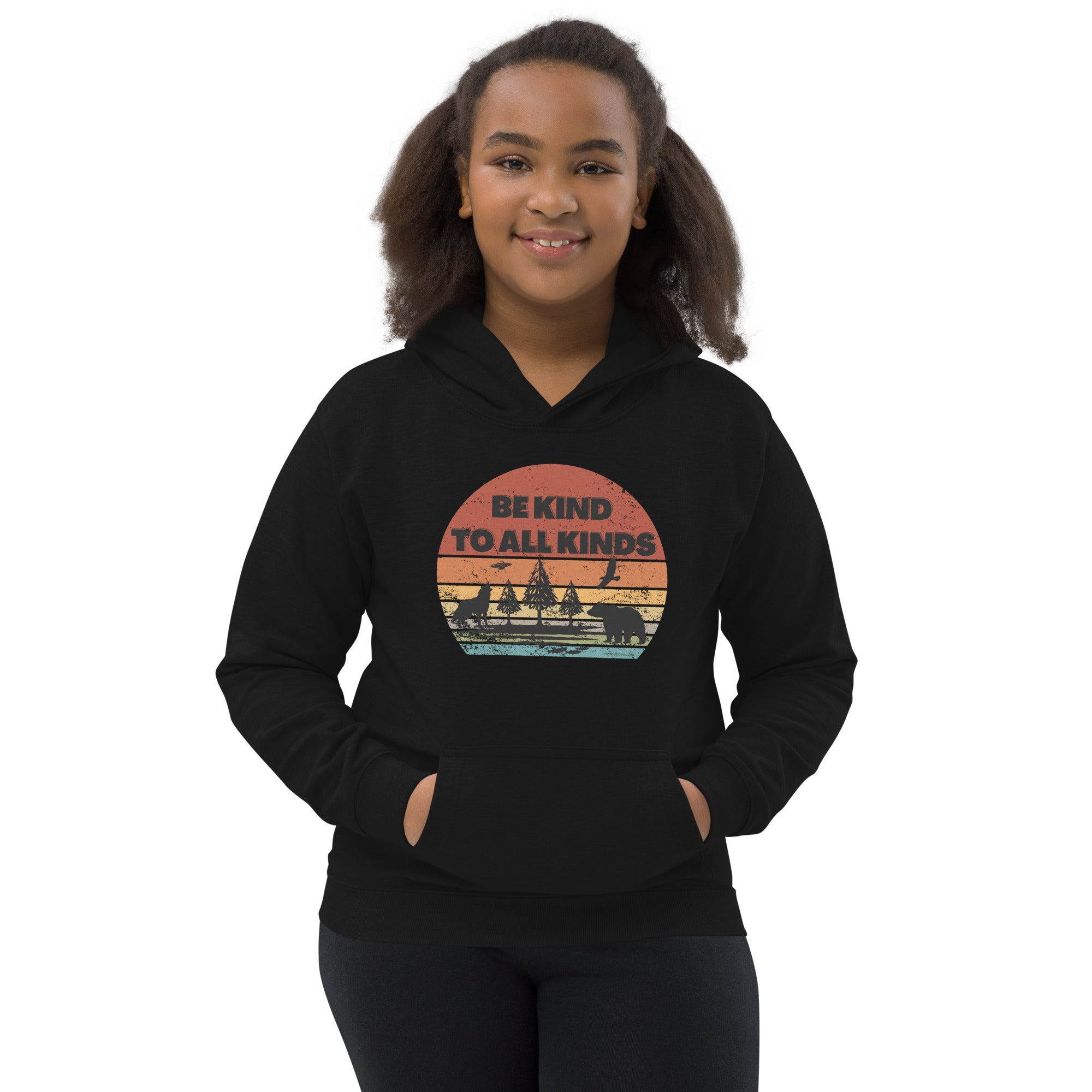 BE KIND TO ALL KINDS Kids Hoodie Sweatshirt (animals, earth, ET UFO) XS-XL (4 colors)