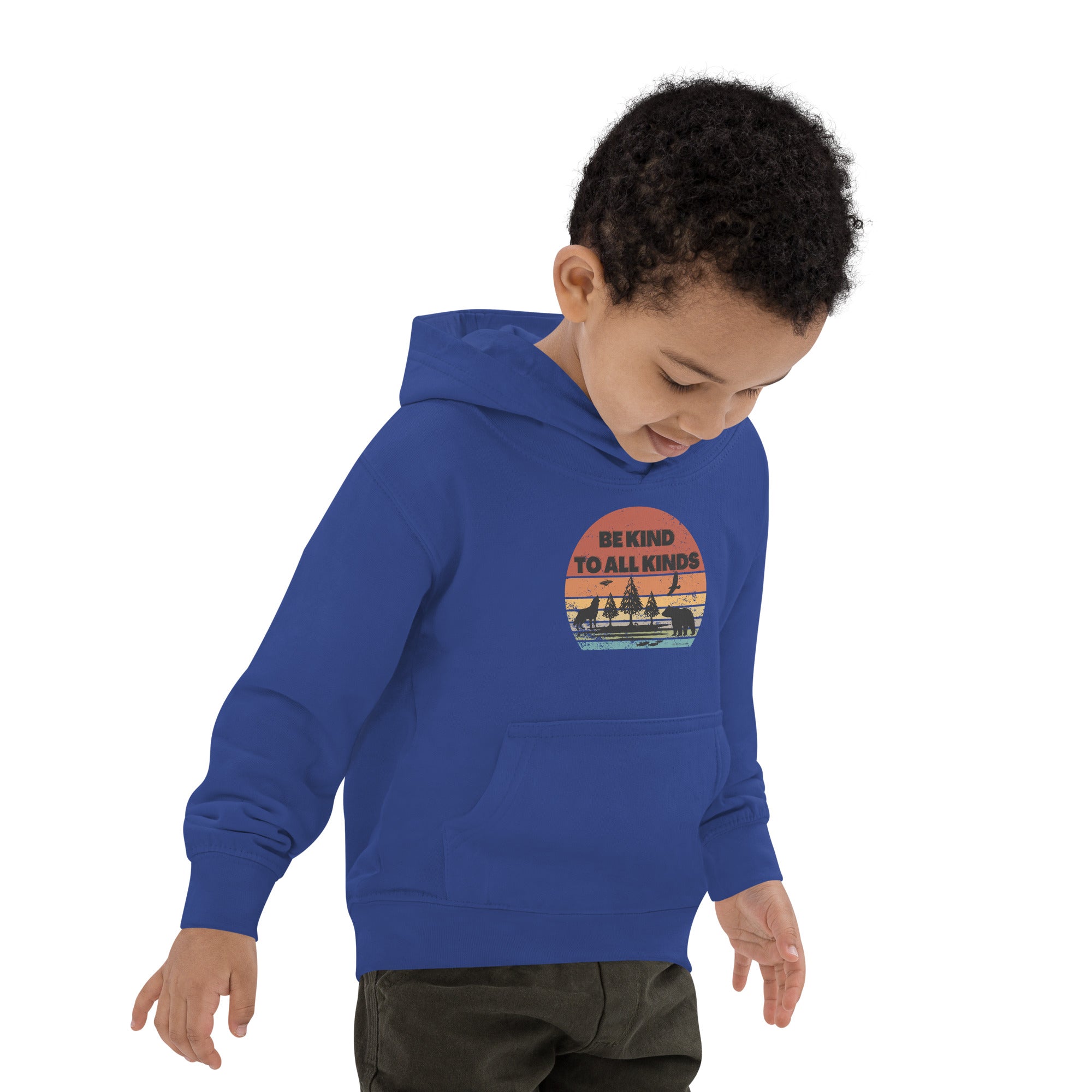 BE KIND TO ALL KINDS Kids Hoodie Sweatshirt (animals, earth, ET UFO) XS-XL (4 colors)
