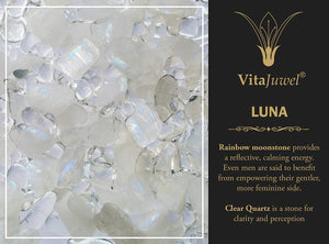Vitajuwel Via GemWater Bottle~LUNA Blend Rainbow Moonstone & Clear Quartz w/ LOOP Cap - claritycove.com