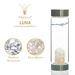 Vitajuwel Via GemWater Bottle~LUNA Blend Rainbow Moonstone & Clear Quartz w/ LOOP Cap - claritycove.com
