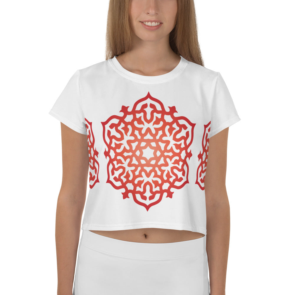 Red Orange Mandala Meditation All-Over Print Crop Top Tee XS-3XL - claritycove.com