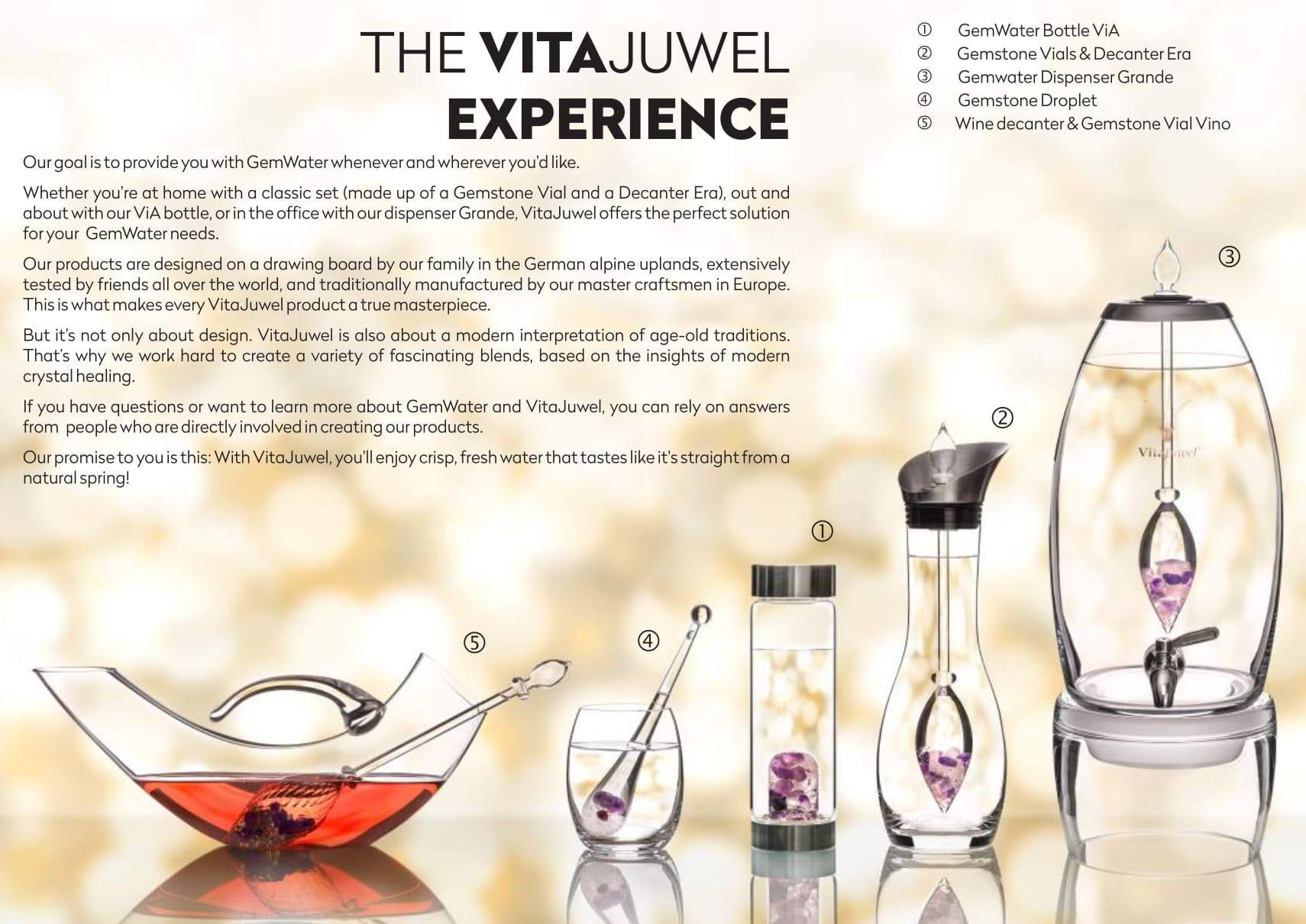 Vitajuwel ViA Gemwater Bottle VITALITY Blend with LOOP Handle Emerald Quartz Renewal - claritycove.com