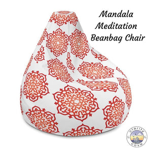 Red Orange Mandala Meditation Bean Bag Chair ~ High Vibe Boho Home Decor - claritycove.com