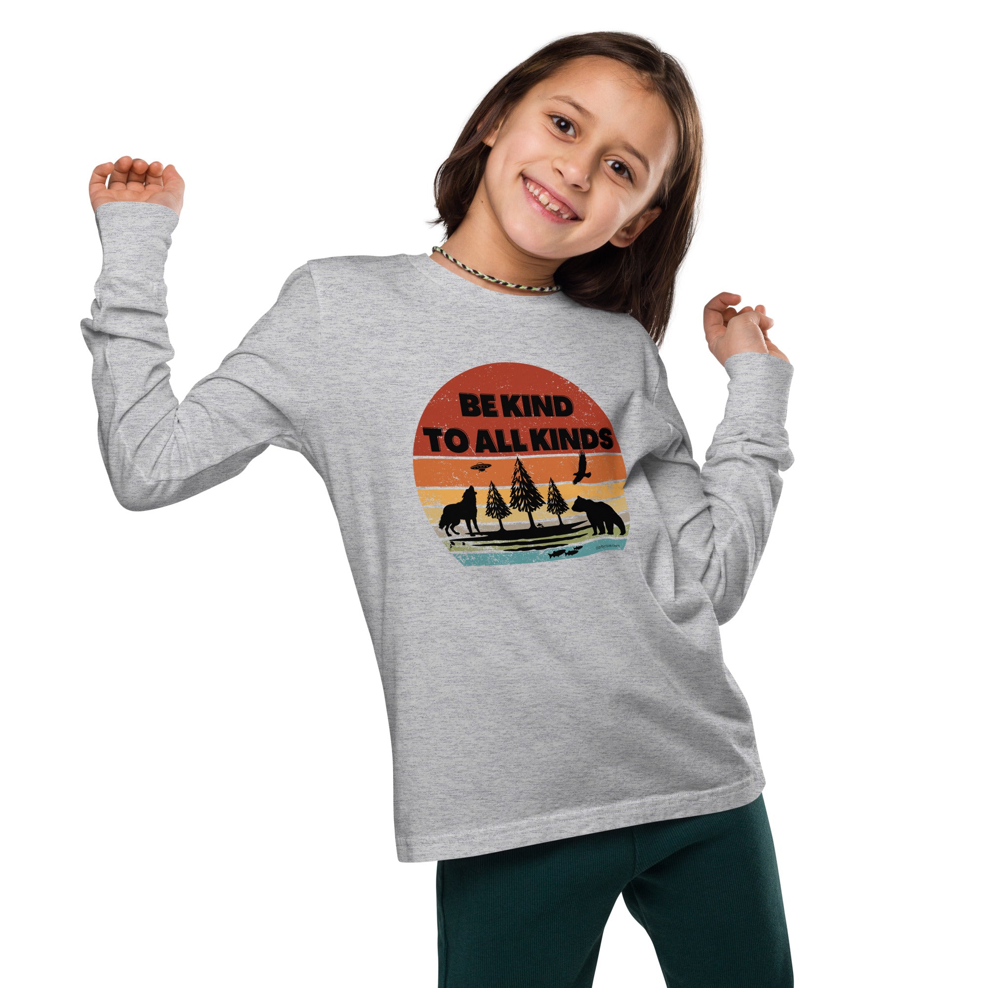be kind to all kinds youth long sleeve tee by clarity cove gray