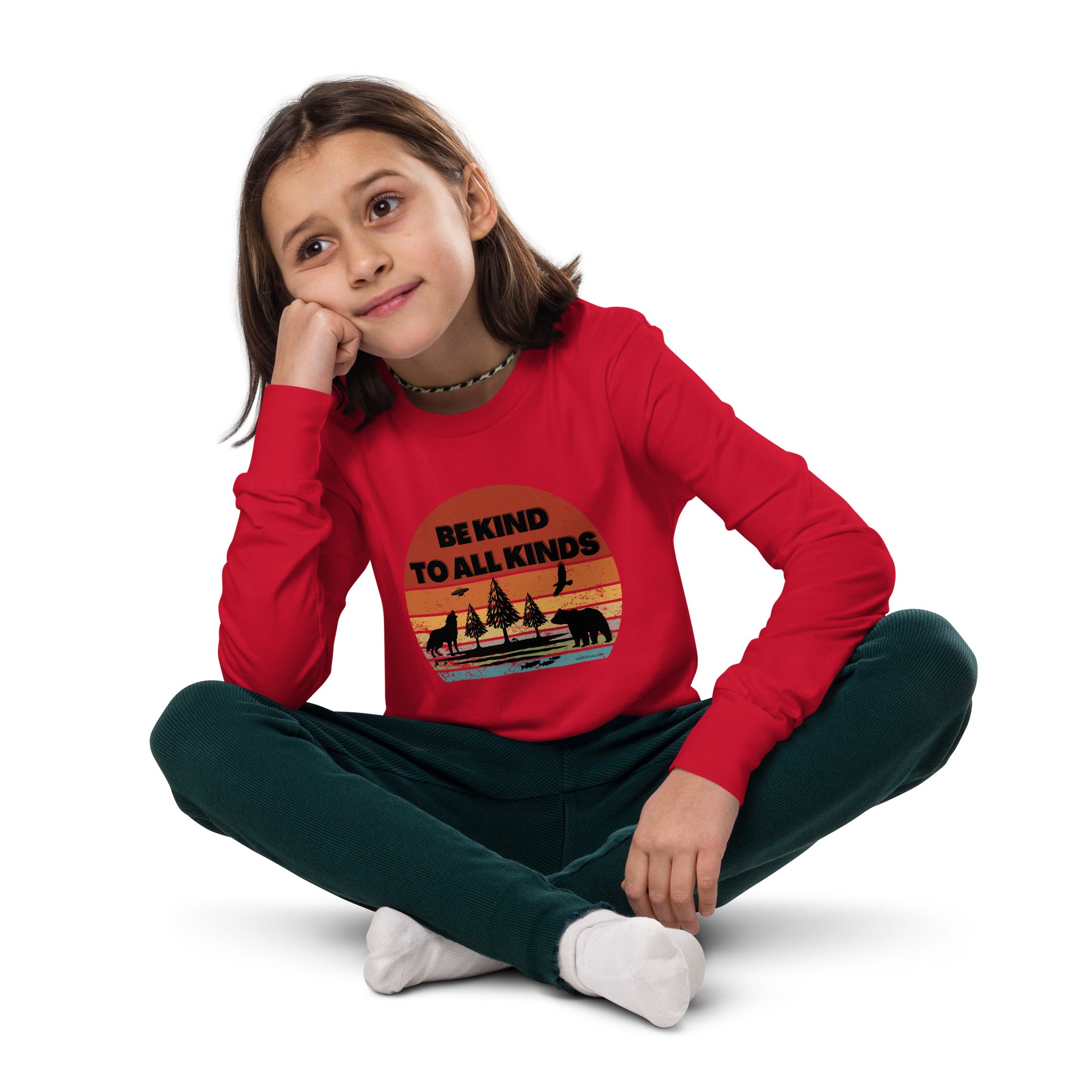 be kind to all kinds youth long sleeve tee by clarity cove red