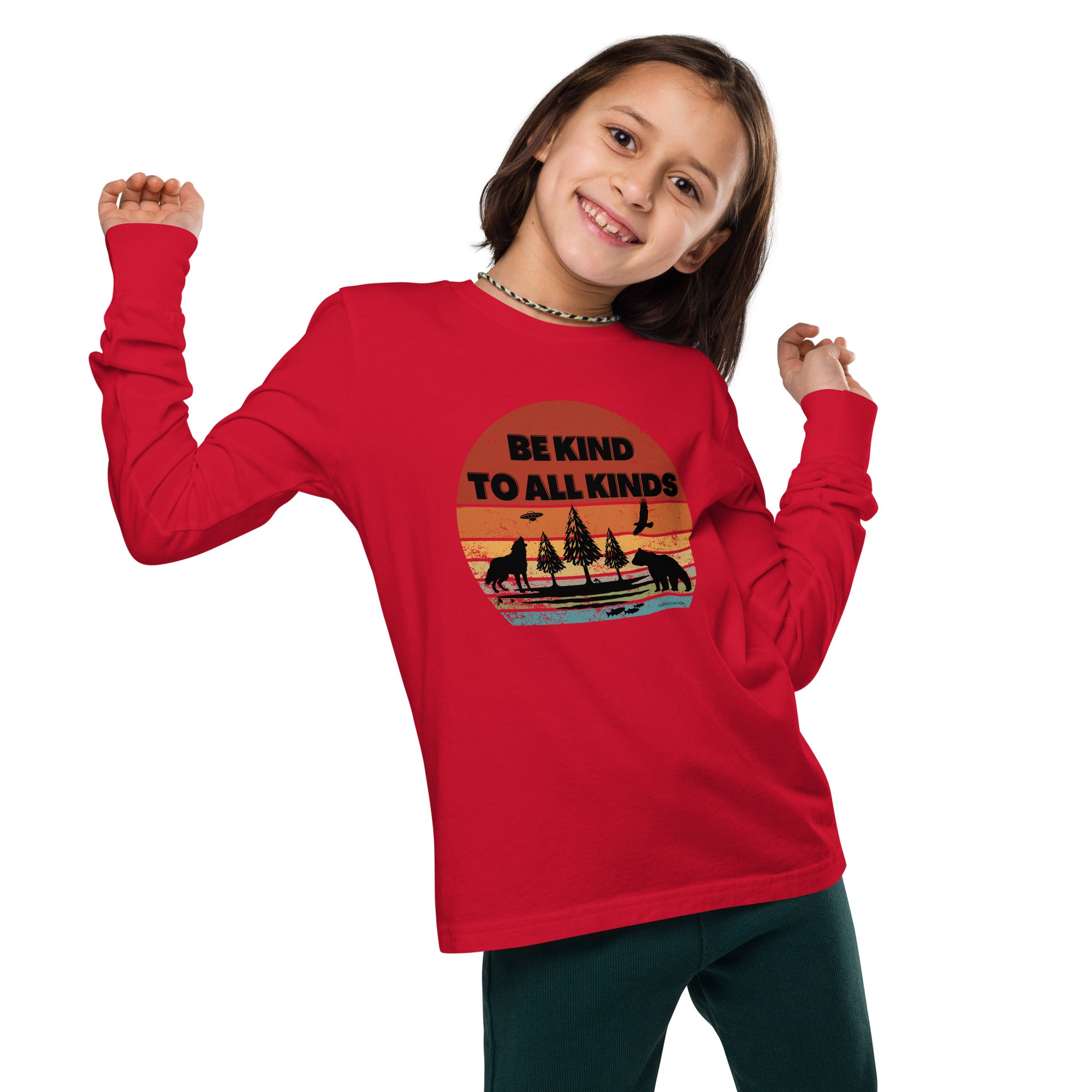 be kind to all kinds youth long sleeve tee by clarity cove red