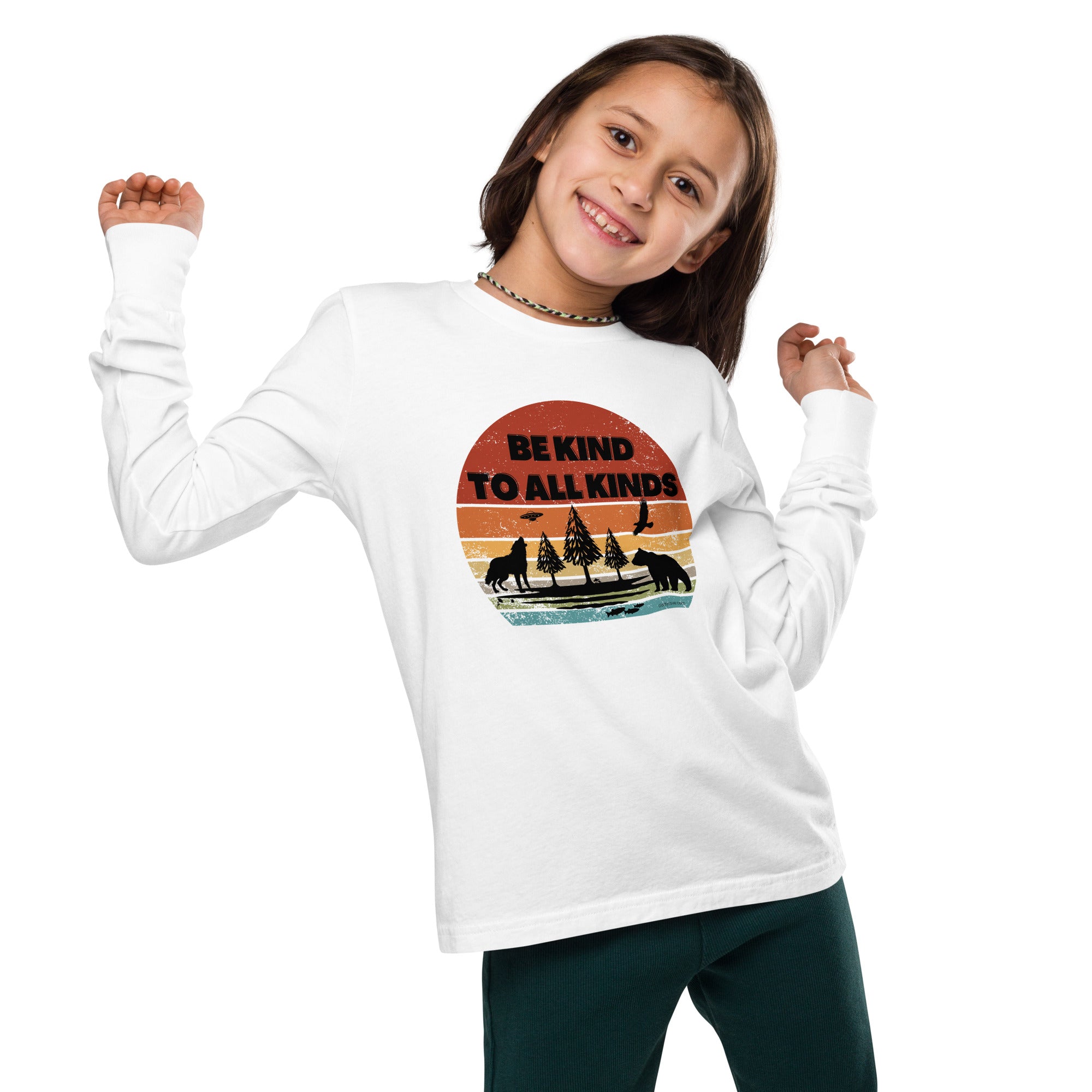 be kind to all kinds youth long sleeve tee by clarity cove white